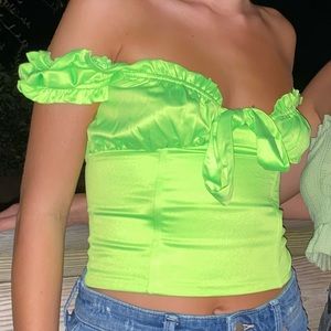 i.am.gia. green off shoulder crop top